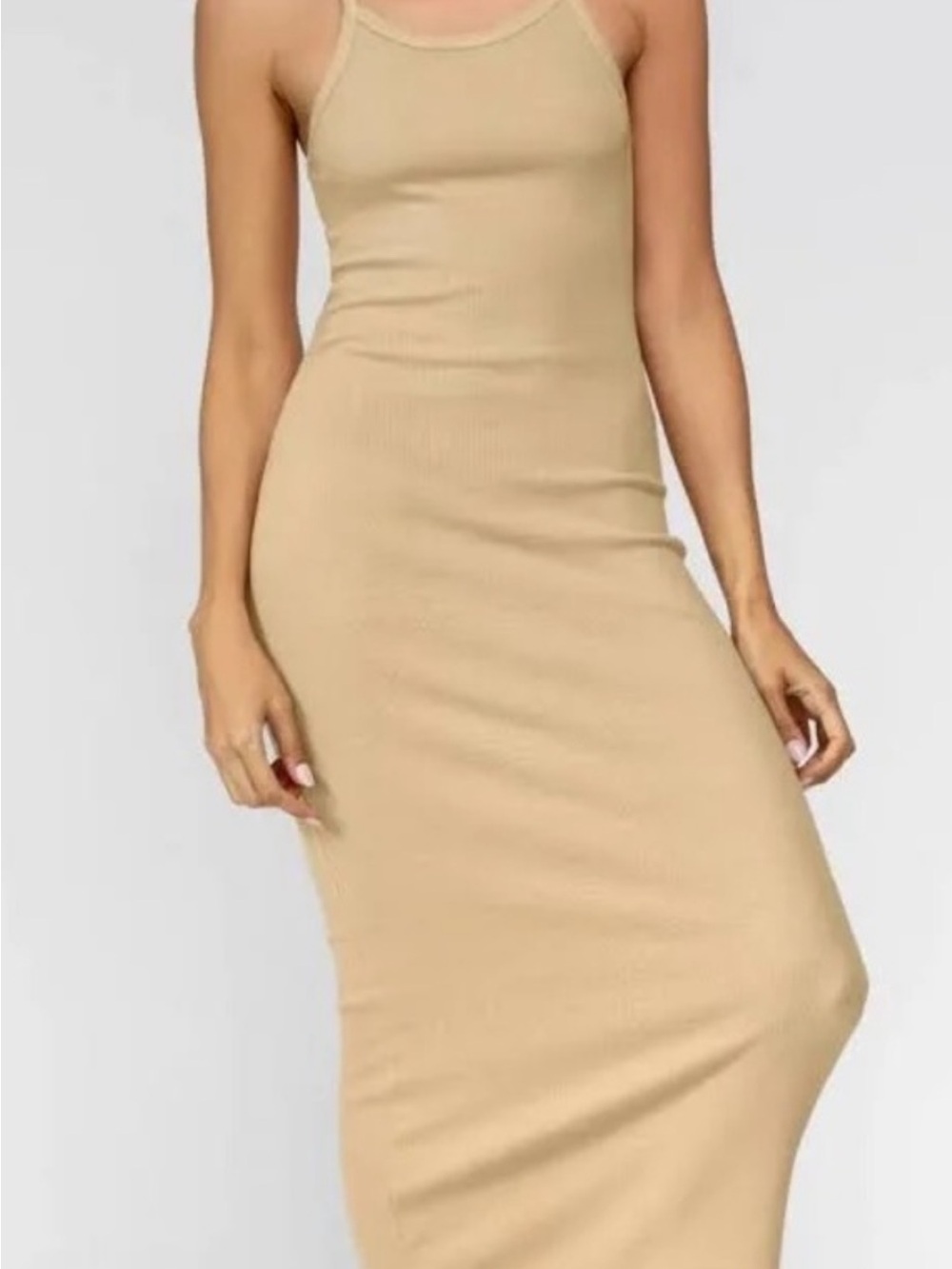 Eterne Maxi Ribbed Tank Dress- Sand